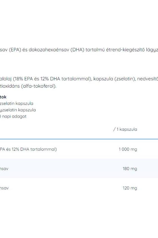 Nutriversum Omega 3 product details showing EPA, DHA content, and capsule information.
