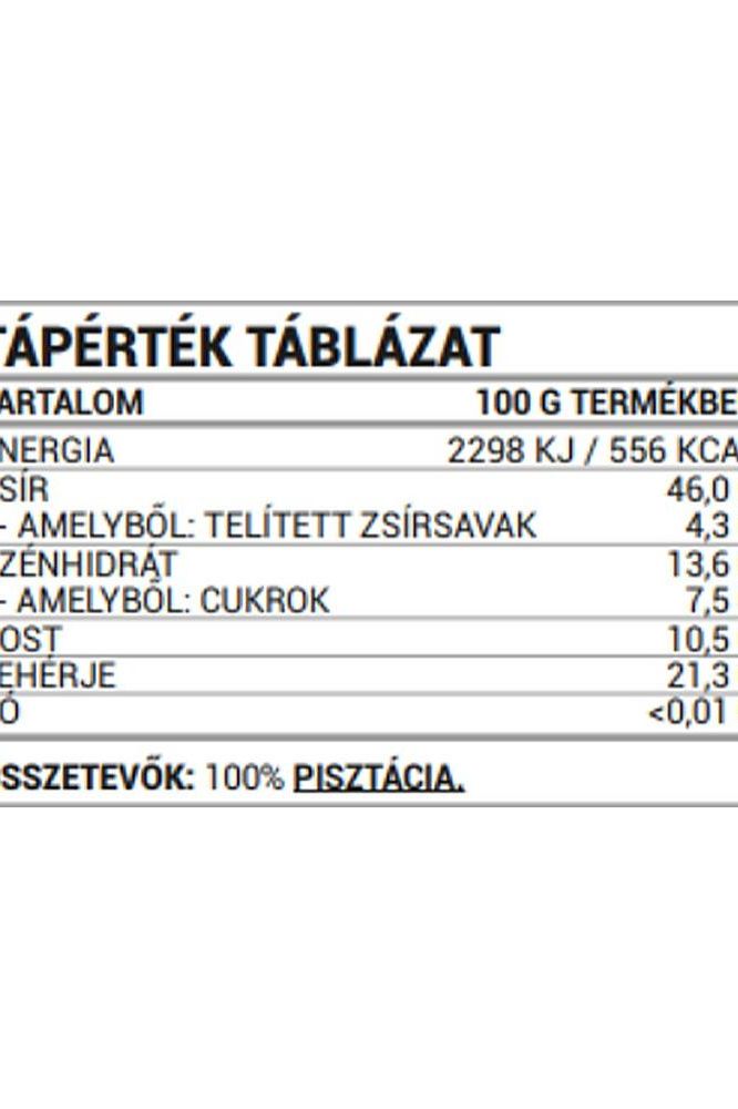 Nutriversum Pistachio Butter nutritional information table, showing energy, fat, carbohydrates, protein content.