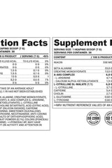 Nutrition facts and supplement details for Nutriversum PWO 2.0 FLOW pre-workout formula.
