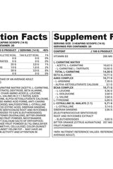 Nutrition and supplement facts for Nutriversum PWO zero caffeine FLOW, detailing ingredients and serving size.