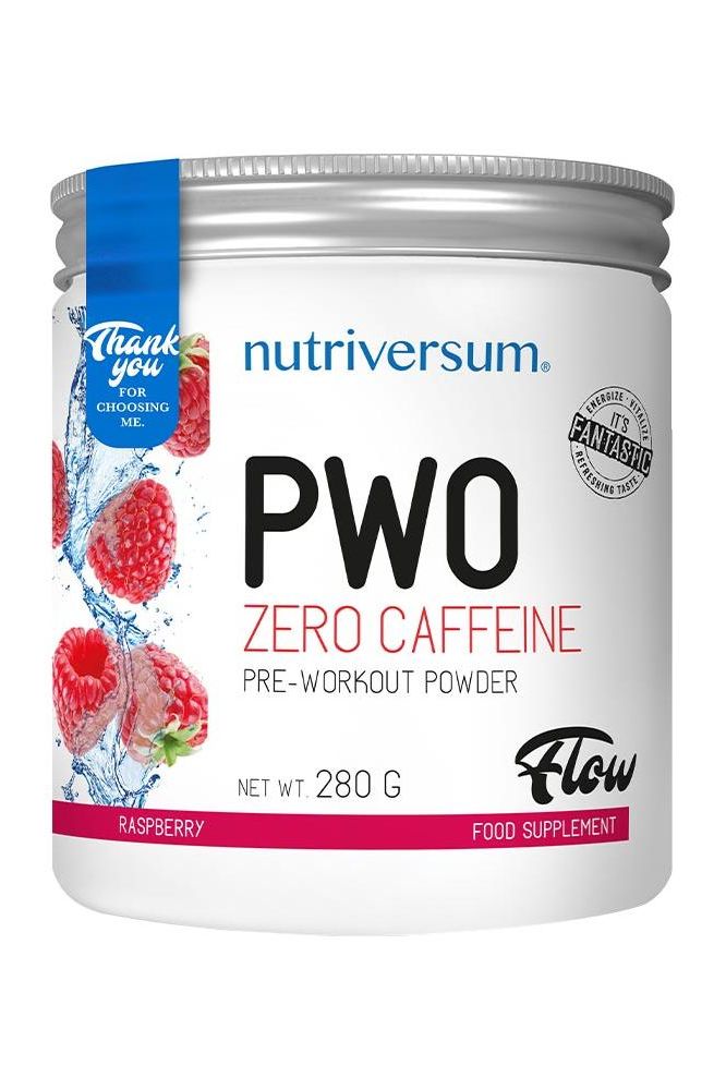 Nutriversum PWO zero caffeine pre-workout powder in raspberry flavor, 280g container.