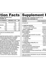 Nutrition and supplement facts for Nutriversum PWO zero caffeine - FLOW, highlighting active ingredients and serving size.