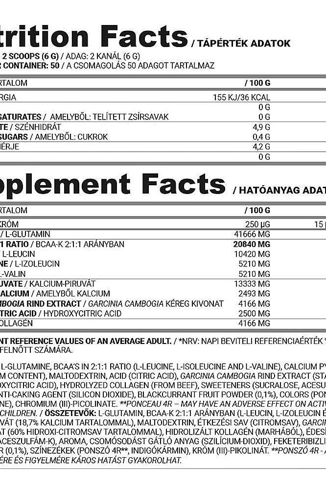 Nutrition and supplement facts for Nutriversum RISE WSHAPE energy drink powder, showing ingredients and values.