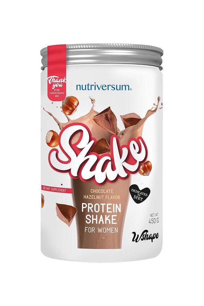 Nutriversum WSHAPE Protein Shake for women, chocolate hazelnut flavor, low calorie meal replacement, 450g canister.