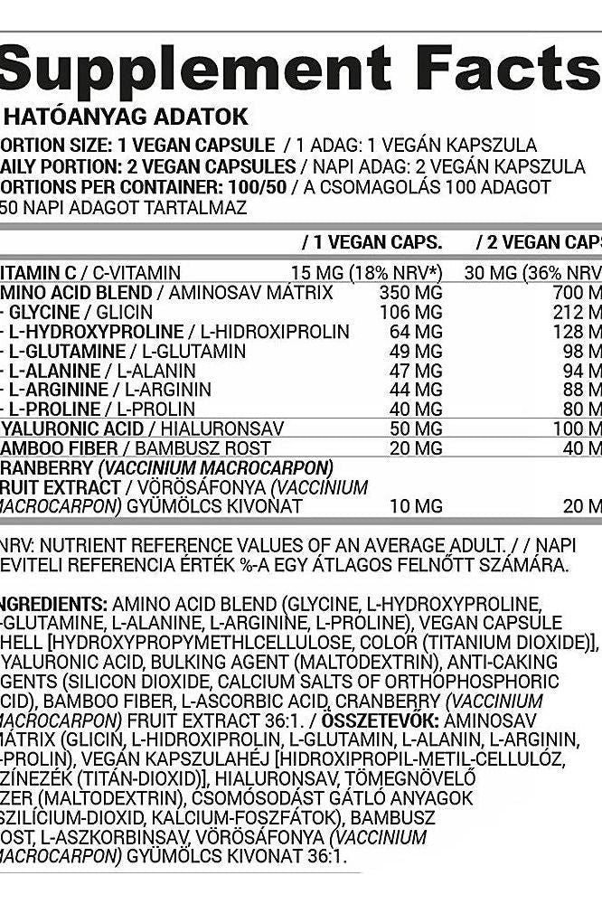 Nutriversum Vegan Collagen Support supplement facts displaying ingredients and nutritional information.