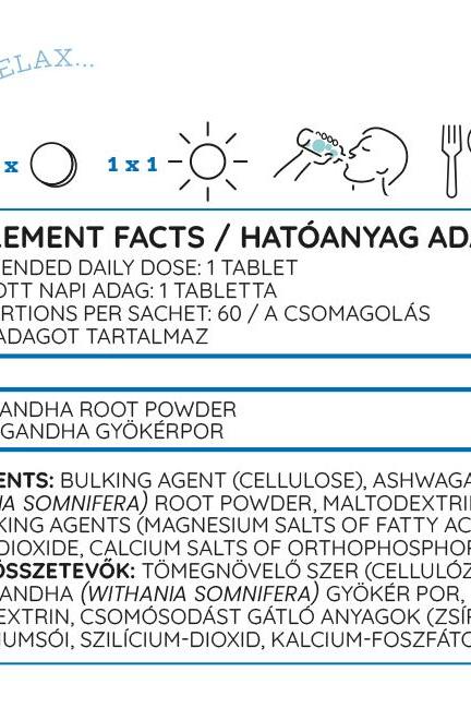 Nutriversum Vita Ashwagandha supplement facts label detailing daily dosage and ingredients.
