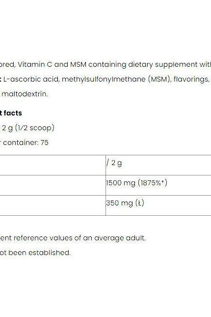 Nutriversum Vita C+MSM nutritional facts including serving size and key ingredients.