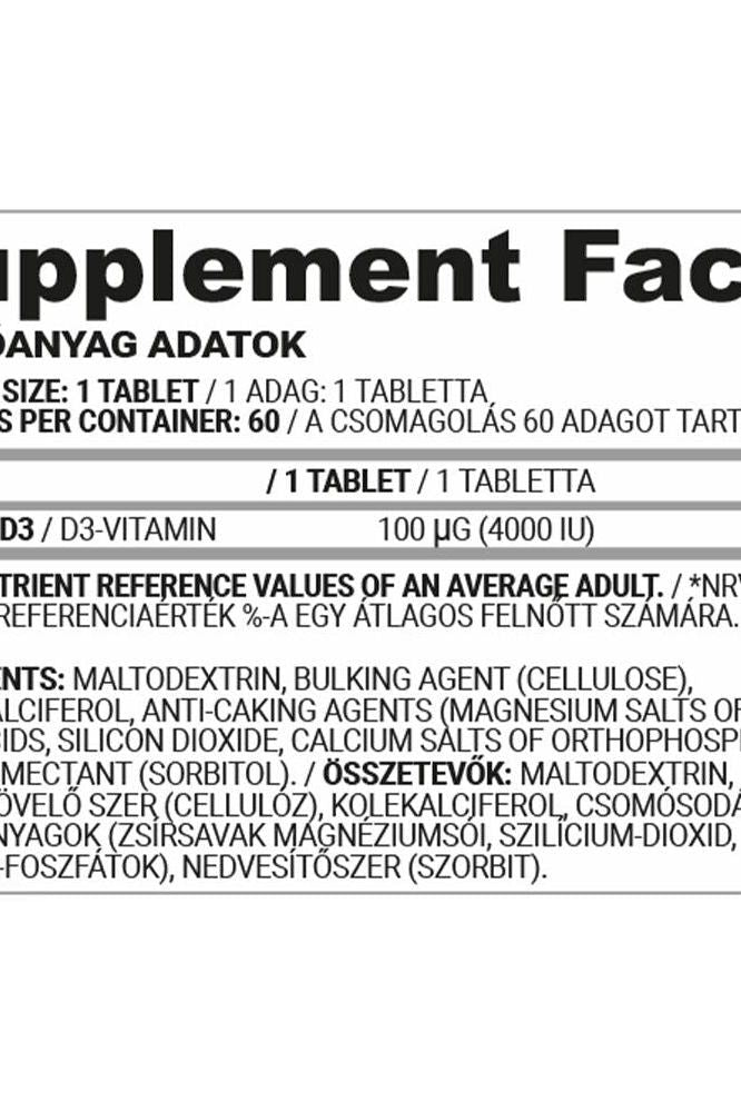 Supplement facts for Nutriversum Vitamin D3 4000 IU, including serving size and ingredients.