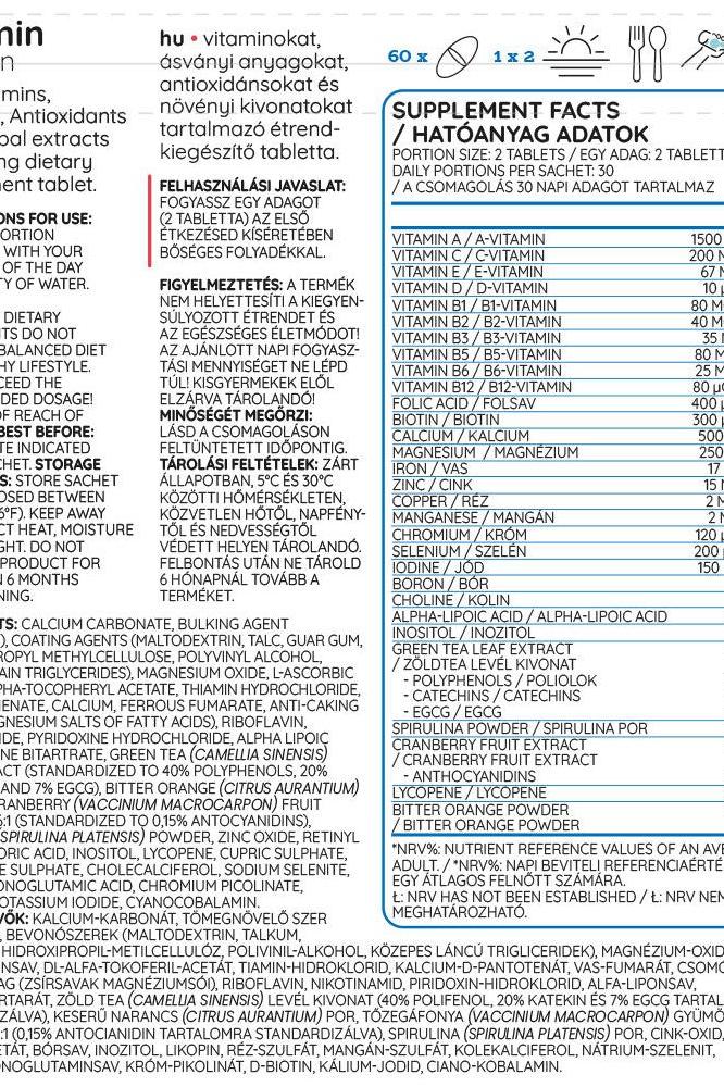 Supplement facts label for Nutriversum Vitamin Women, detailing vitamins, minerals, and nutritional information.