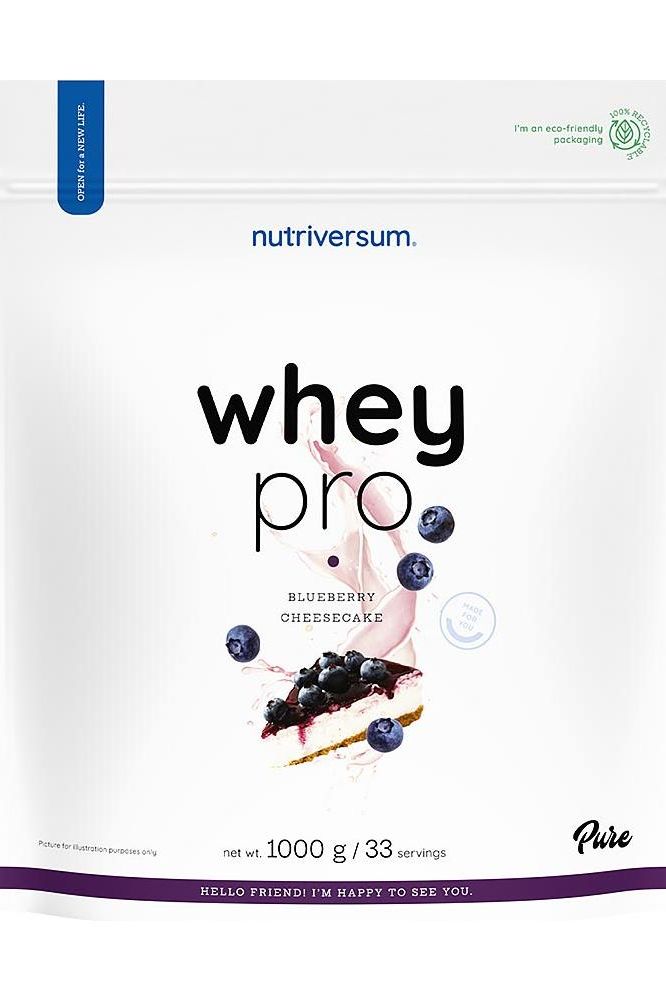 Nutriversum Whey PRO - PURE Blueberry Cheesecake flavor, 1000g pack with 23g protein per serving.