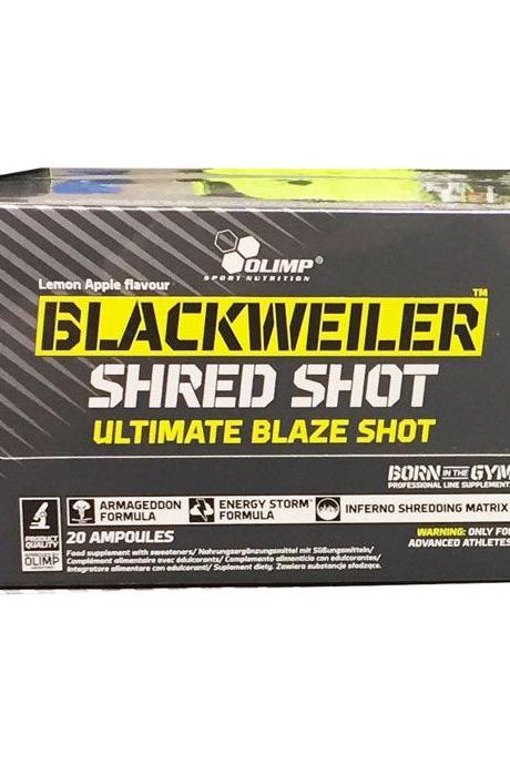Olimp Blackweiler Shred Shot Ultimate Blaze Shot box, lemon apple flavor, 20 ampoules for energy and weight loss.