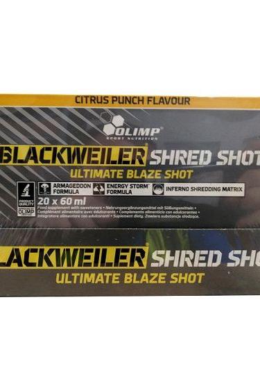 Olimp Blackweiler Shred Shot box with Citrus Punch flavor, containing 20 x 60ml servings for enhanced energy and performance.