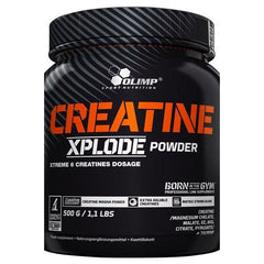 Olimp Creatine Xplode powder packaging, promotes muscle recovery and performance enhancement, 500g.