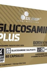 Olimp Glucosamine Plus supplement packaging with 60 capsules for joint support and mobility.