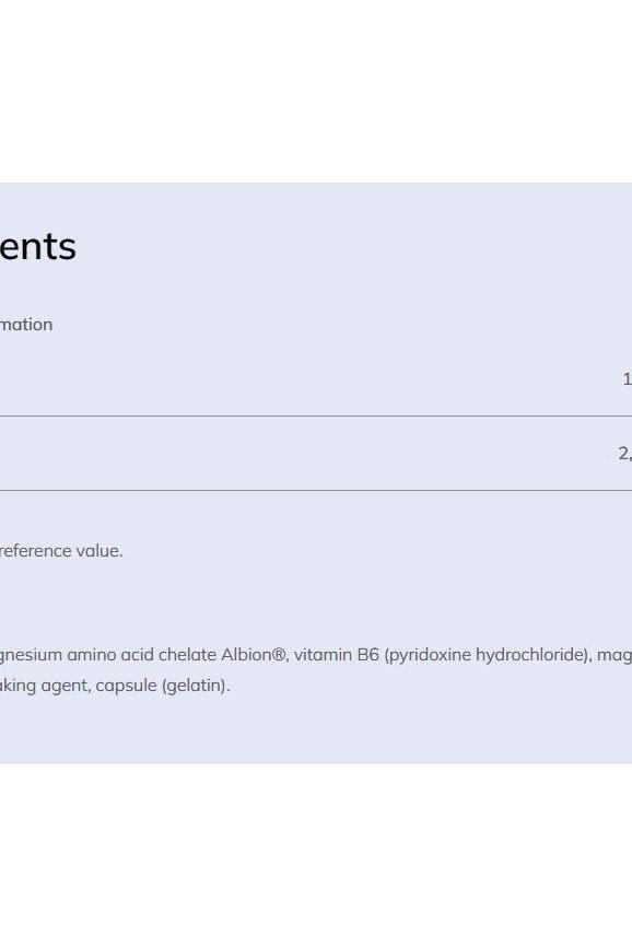 Nutritional information for Olimp Labs Chela-mag B6 capsules including magnesium and vitamin B6 details.