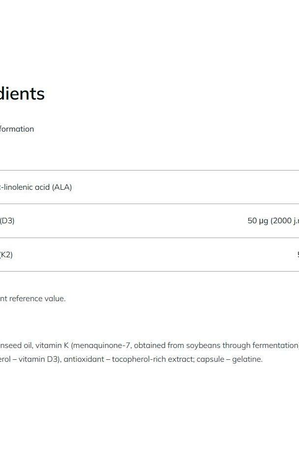 Ingredient list for Olimp Labs Gold-Vit D3+K2, highlighting vitamins D3 and K2 benefits.