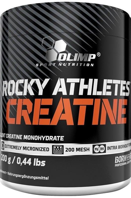 Olimp Rocky Athletes Creatine 200g tub, features high-quality creatine monohydrate for enhanced performance.