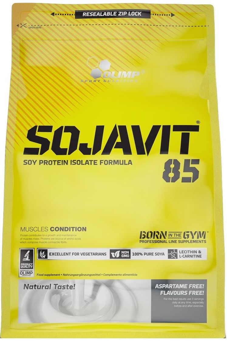 Olimp Sojavit 85 soy protein isolate in resealable packaging for muscle conditioning, 700 grams.