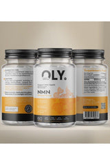 Oly NMN 500mg supplement bottle with 60 vcaps for DNA health and energy support.