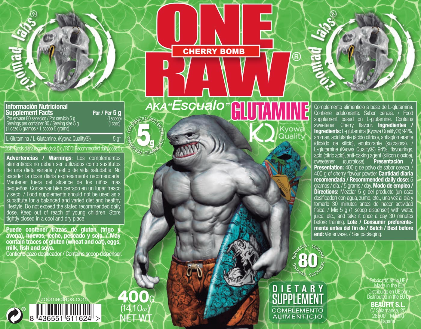 Zoomad Labs - One Raw Glutamine, Cherry Bomb - 400g