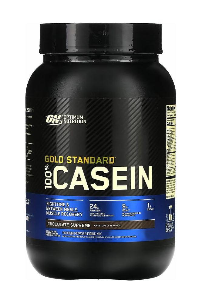 Optimum Nutrition Gold Standard Casein protein powder for muscle recovery and growth, 24g protein per serving.