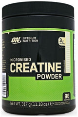 Optimum Nutrition Creapure Creatine Powder in black container, 317g, unflavored, boosts muscle power, 88 servings.