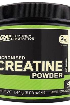 Optimum Nutrition Creatine Powder jar showcasing 3g creatine per serving for enhanced muscle power.