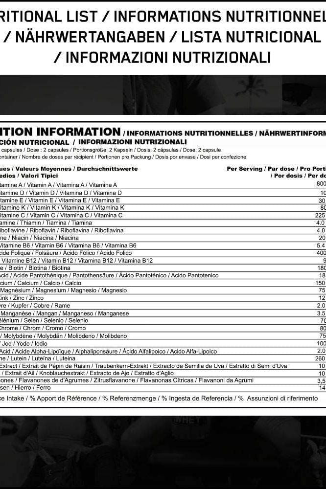 Nutritional information list for Optimum Nutrition - Opti-Women, detailing vitamins and minerals per serving.