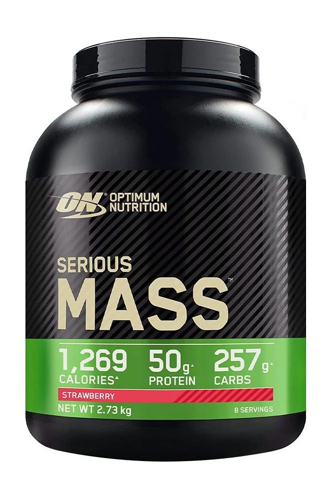 Optimum Nutrition Serious Mass protein powder, 1,269 calories, 50g protein, strawberry flavor, 2.73 kg.