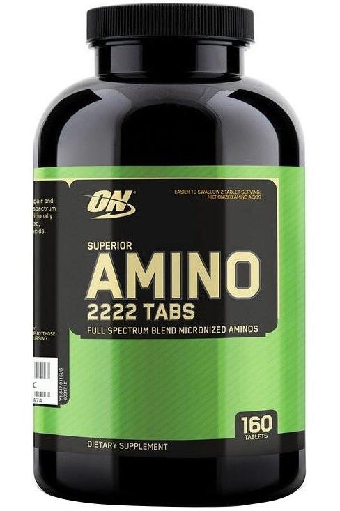 Optimum Nutrition Superior Amino 2222 Tabs bottle with 160 tablets, full spectrum amino acid blend.