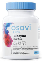 Osavi Biotin 2500 µg dietary supplement in a capsule form, promoting healthy skin and hair.
