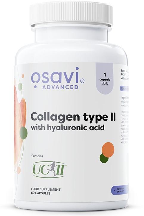 Osavi Collagen Type II supplement with hyaluronic acid, 60 capsules for joint health and collagen production.