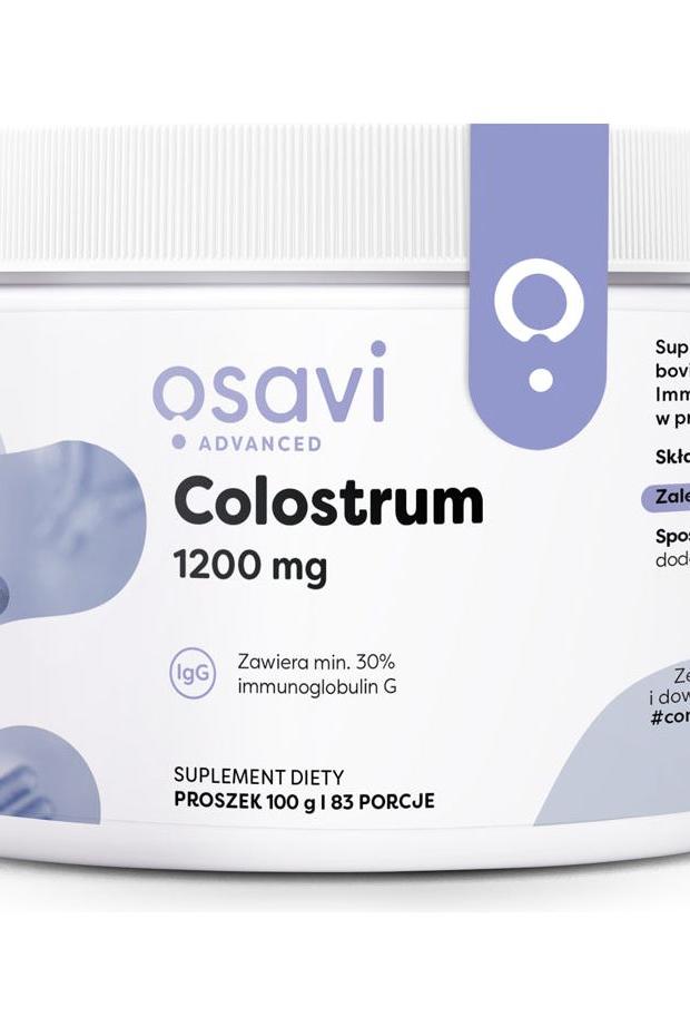 Osavi Colostrum supplement container, 1200 mg, rich in immunoglobulin G for immune support and recovery.
