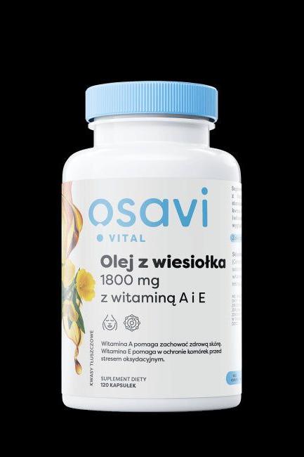 Osavi Evening Primrose Oil 1800 mg dietary supplement with Vitamin A and E in capsule form