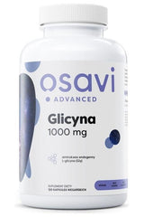Osavi Glycine 1000 mg supplement bottle with 120 vegan capsules for nerve support and sleep quality.