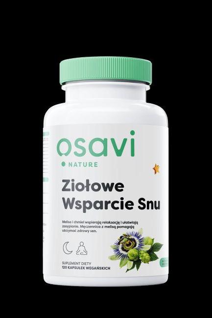 Osavi Herbal Sleep Support supplement bottle for improved sleep quality and relaxation.