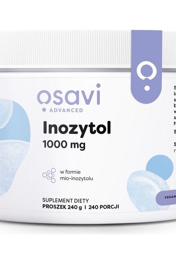 Osavi Inositol dietary supplement powder in a white container with blue accents, 1000 mg per serving.