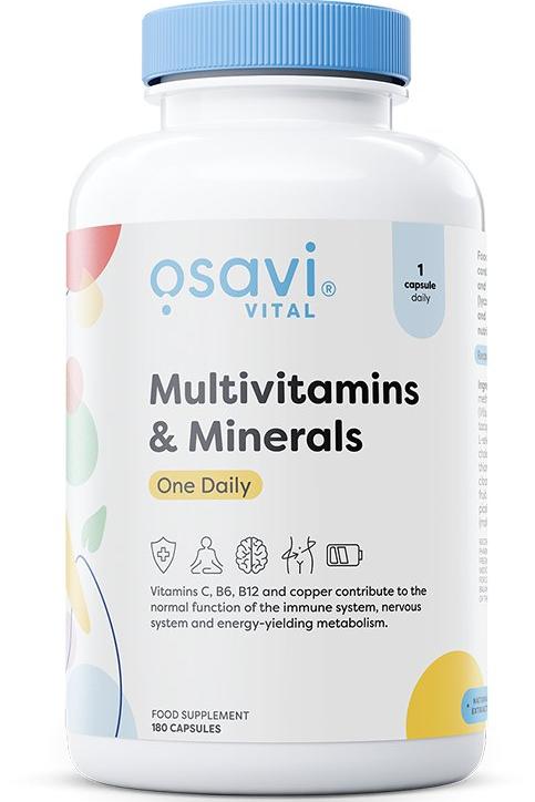 Osavi Multivitamins & Minerals One Daily supplement bottle, supporting energy metabolism and immune function.