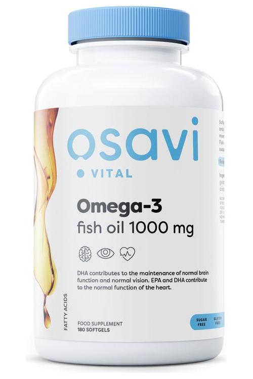 Osavi Omega-3 fish oil 1000 mg supplement for brain and heart health support.