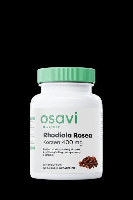 Osavi Rhodiola Rosea supplement bottle with 400 mg standardised extract for stress relief and enhanced mental performance.