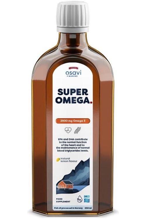 Osavi Super Omega 2900 mg Omega 3 fish oil supplement with natural lemon flavor.