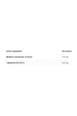 Nutritional information table for OstroVit Berberine HCl 97% supplement showing active ingredients per portion.