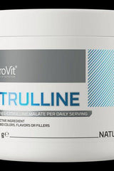 OstroVit Citrulline powder container with 210 g citrulline malate for daily servings.