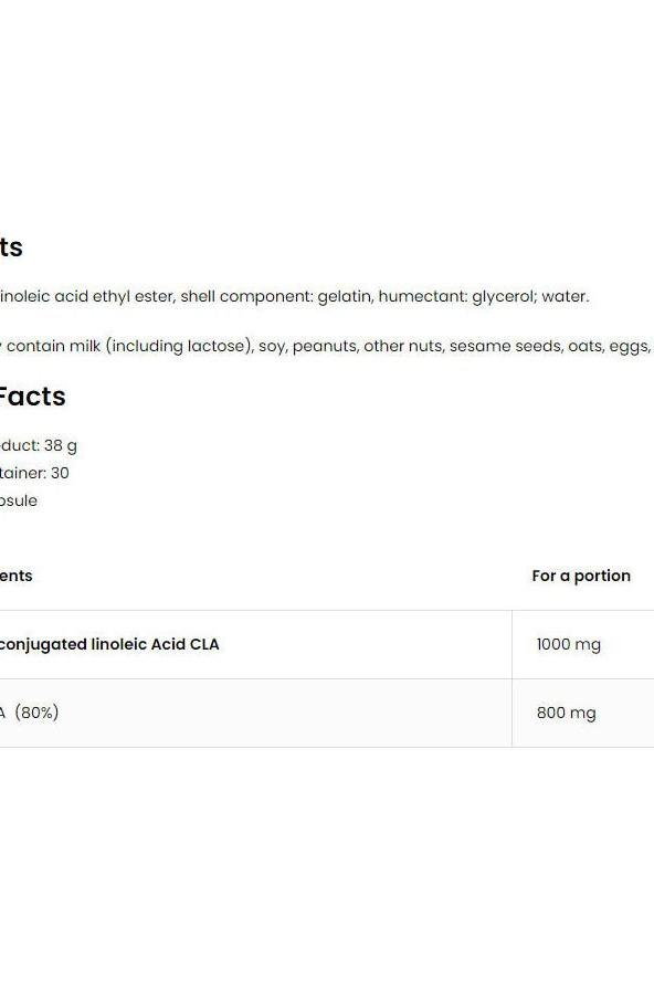 OstroVit CLA Slim Line supplement facts, highlighting conjugated linoleic acid and ingredients.