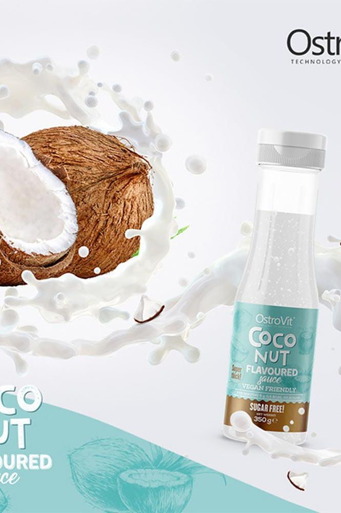 OstroVit Coconut Flavoured Sauce in a bottle with coconut splashes, sugar-free and low-calorie, 350 g.