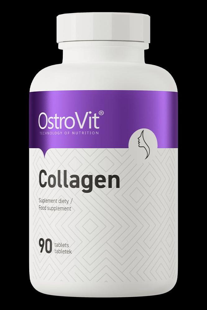 OstroVit Collagen supplement bottle with 90 tablets for skin and joint health.