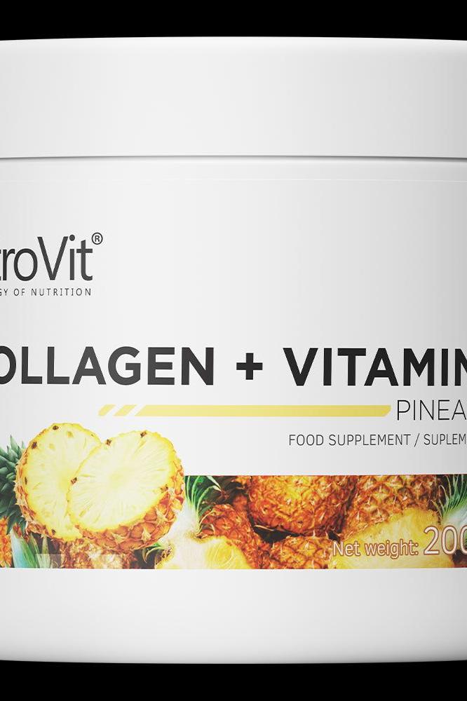 OstroVit Collagen + Vitamin C supplement container with pineapple design, 200g
