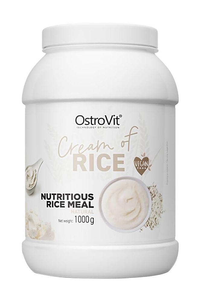 OstroVit Cream of Rice packaging, 1000g, vegan, gluten-free, nutritious rice meal for active lifestyles.