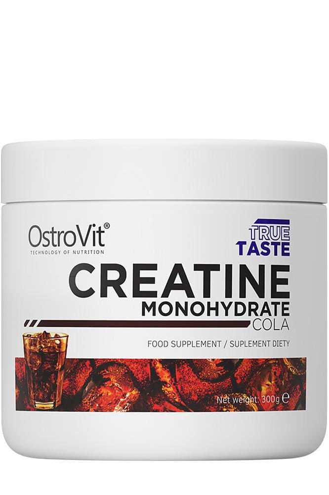 OstroVit Creatine Monohydrate 300g container with cola flavor, dietary supplement for muscle growth and energy.
