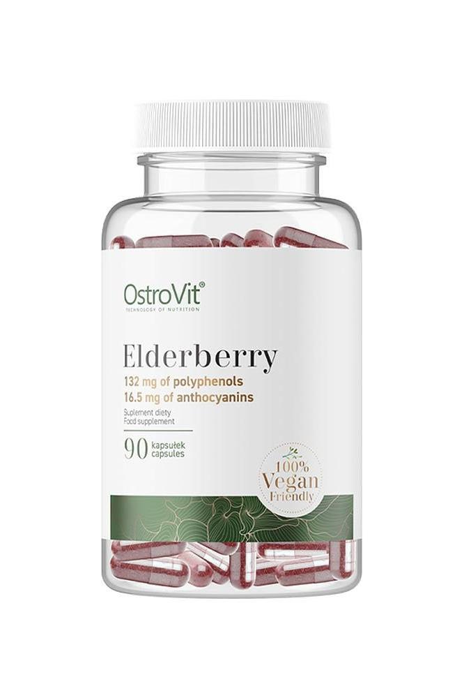 OstroVit Elderberry VEGE 90 capsules with polyphenols and anthocyanins for health benefits.